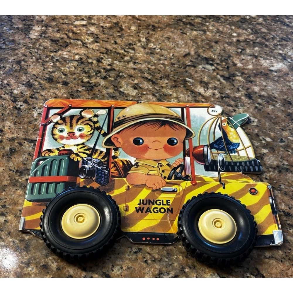 VINTAGE WHITMAN BOOK WITH WHEELS JUNGLE WAGON